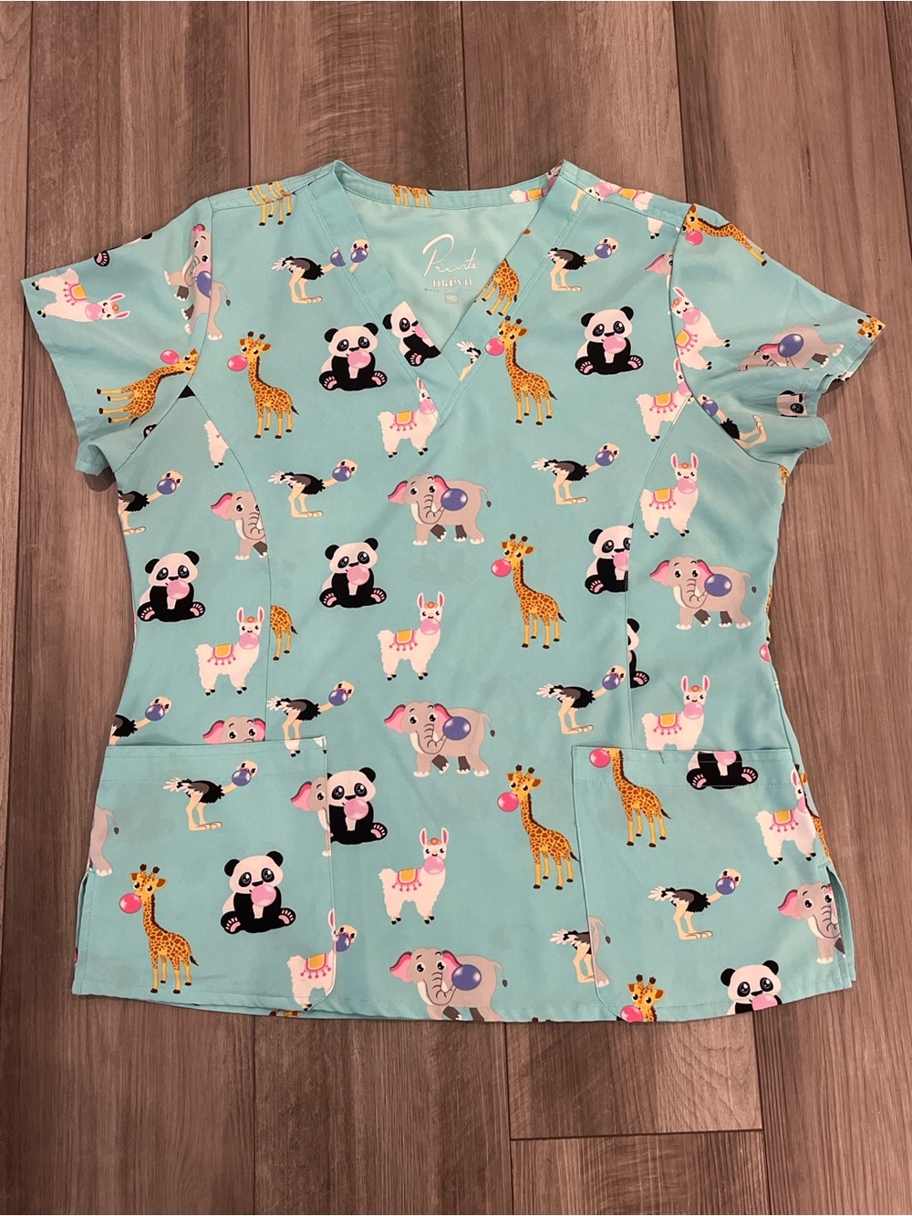 Teal Animal Print Short Sleeve Scrub Top